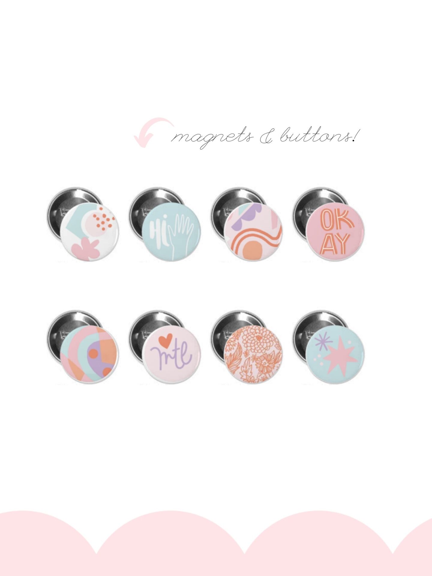 buttons and magnets with colorful designs