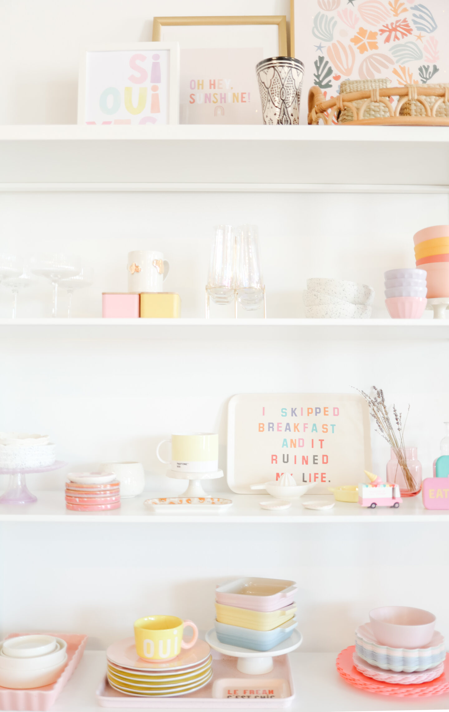 colourful office shelve decor