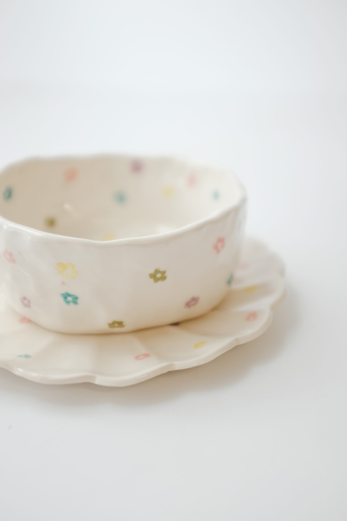 Bowl and plate with colourful daisies