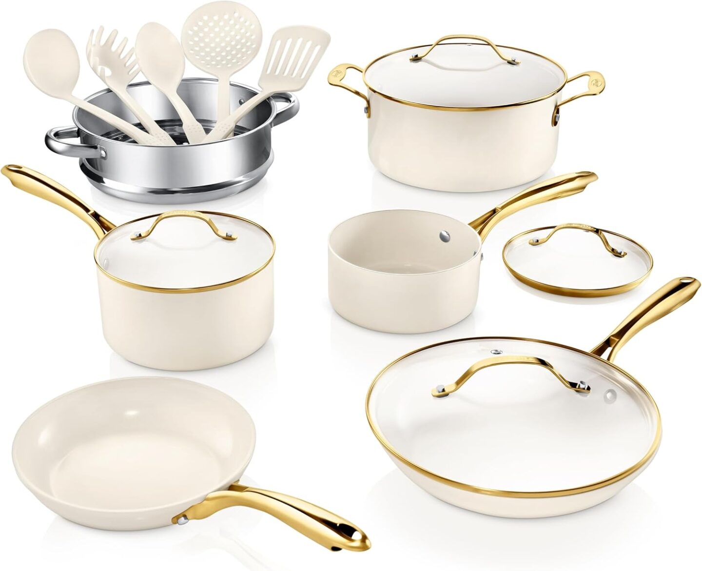 ceramic and stainless steel pot and pans set